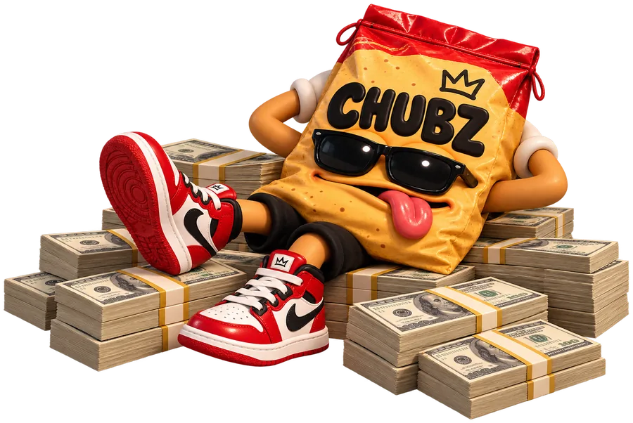 CHUBZ lounging on stacks of cash